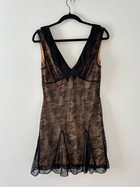 Tiger Mist NWT Floral Lace V-Neck Mini Dress Sleeveless Nude Lining Black